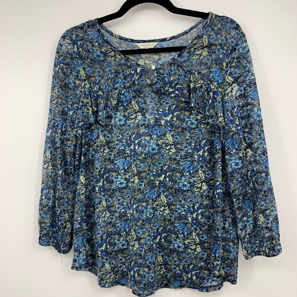 Lucky brand‎ womens small blouse blue floral boho